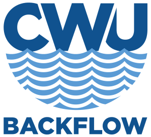 CWU - Cherwell Water Utilities Backflow Logo CWU Backflow logo with blue waves and bold text.